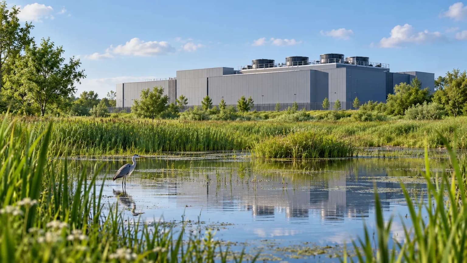 Cooling fans over a quiet wetland