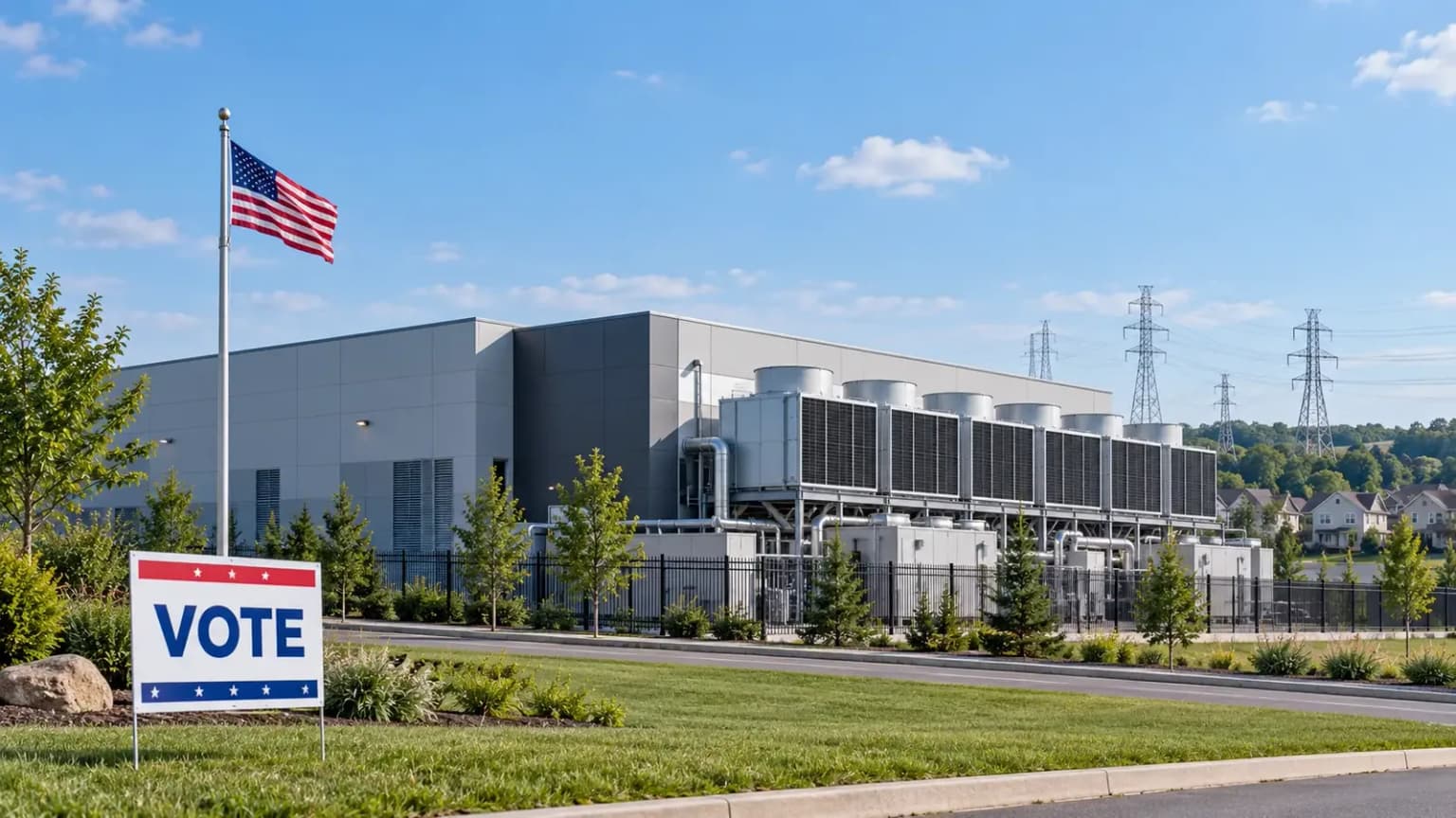 Data center, flag, and vote sign