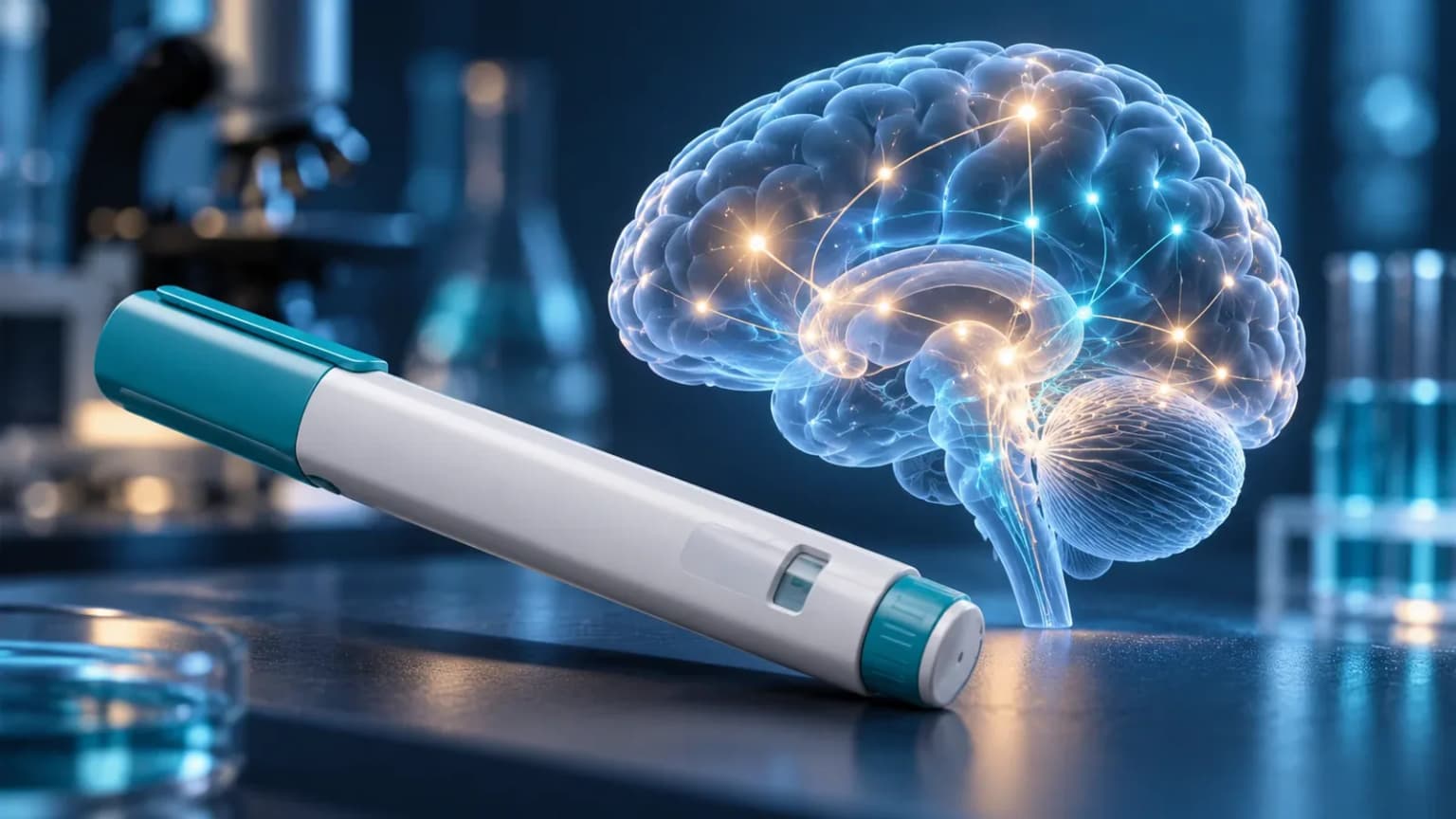 GLP-1 Pen and Glowing Brain