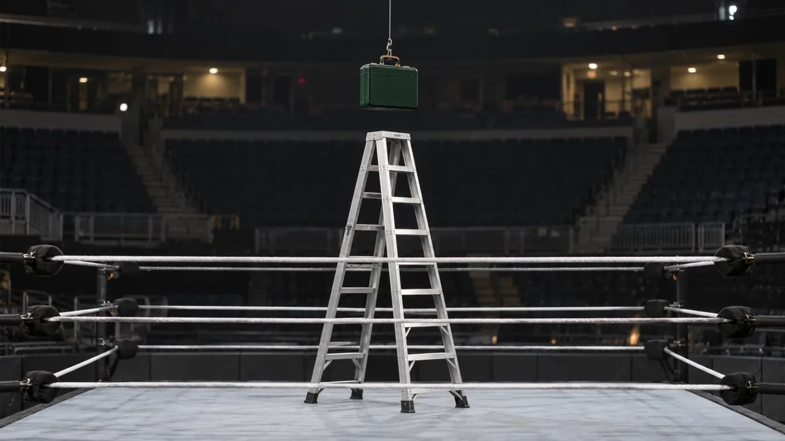 Ladder and briefcase in empty ring